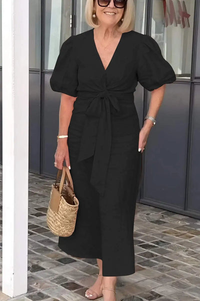 50% RABAT | Esther™ | Baumwollkleid mit V-Ausschnitt und Schnürung