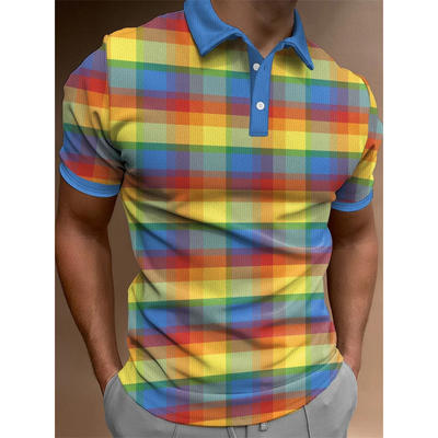 Avelena | Herren 3D-Gedrucktes Regenbogen-Polo-Shirt