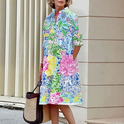 Avelena | Abstraktes Gesichtsprint Hemdkleid