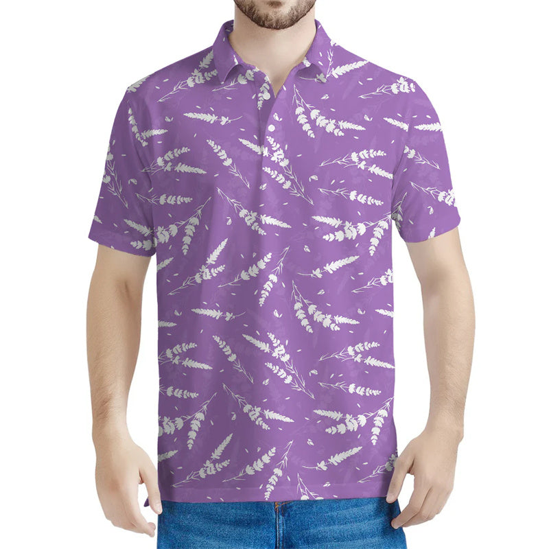 Avelena | Herren Retro Lavendel Blumen Polo-Shirt