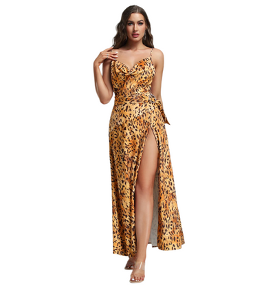 Emma - Geparddruck Sommerkleid mit hohem Schlitz