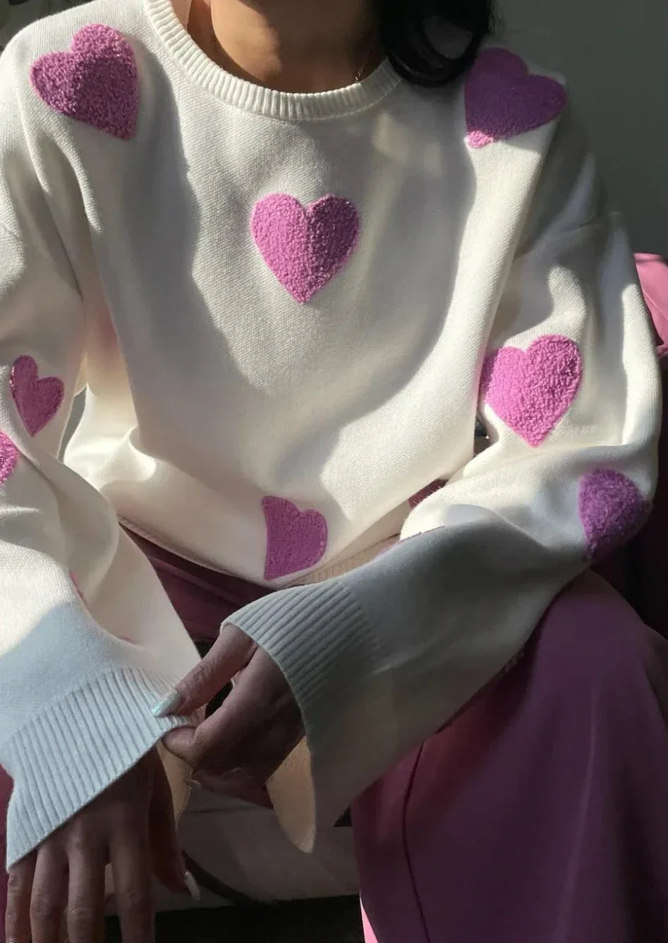 Übergroßer Pullover mit Herzmotiv | Weich und bequem | Verspielter Stil