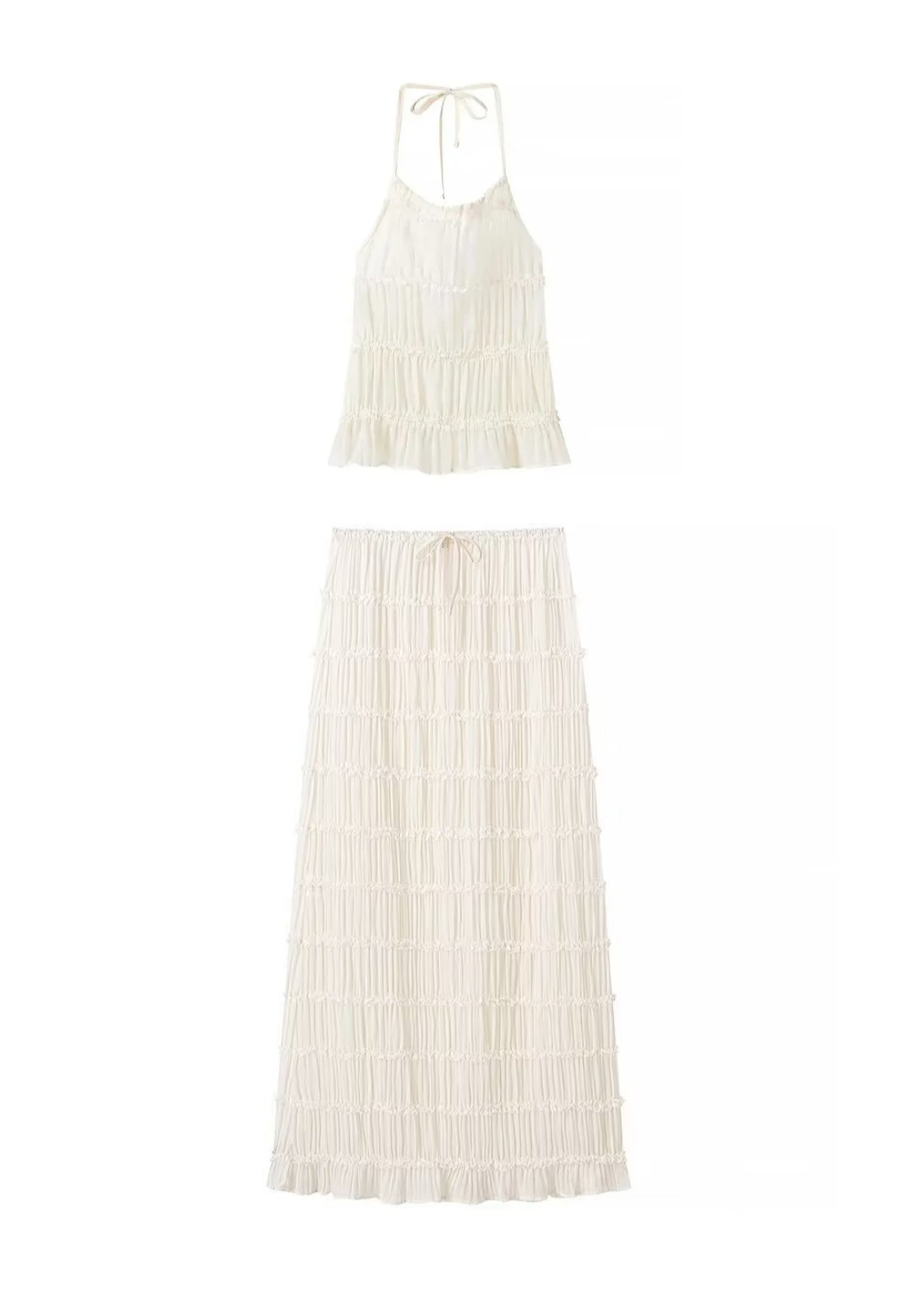 Transparentes Zweiteiler-Set | Halterneck-Top & Maxirock | Luftige Eleganz