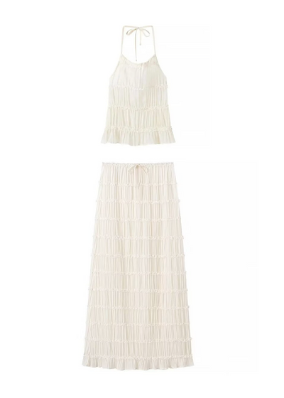 Transparentes Zweiteiler-Set | Halterneck-Top & Maxirock | Luftige Eleganz