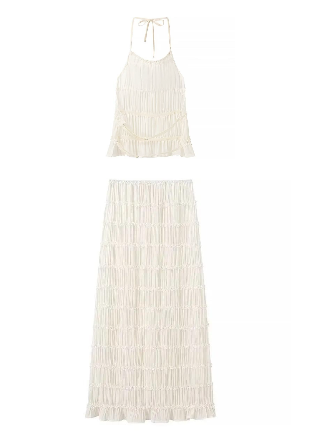 Transparentes Zweiteiler-Set | Halterneck-Top & Maxirock | Luftige Eleganz