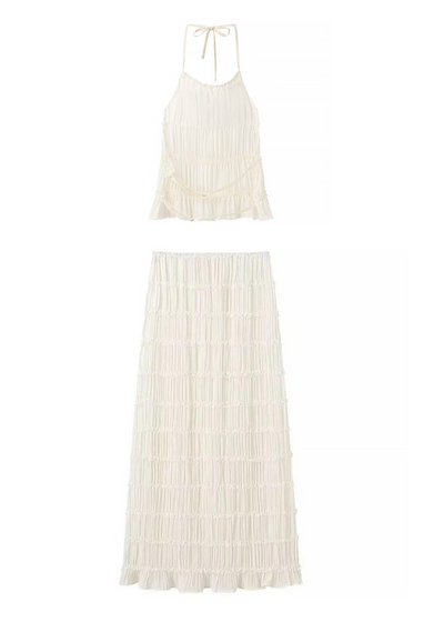 Transparentes Zweiteiler-Set | Halterneck-Top & Maxirock | Luftige Eleganz