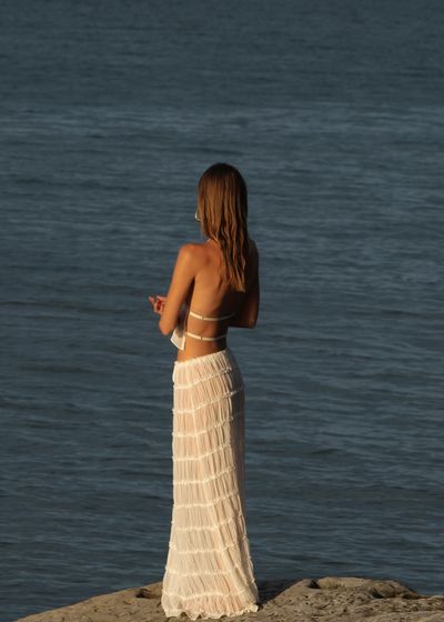 Transparentes Zweiteiler-Set | Halterneck-Top & Maxirock | Luftige Eleganz