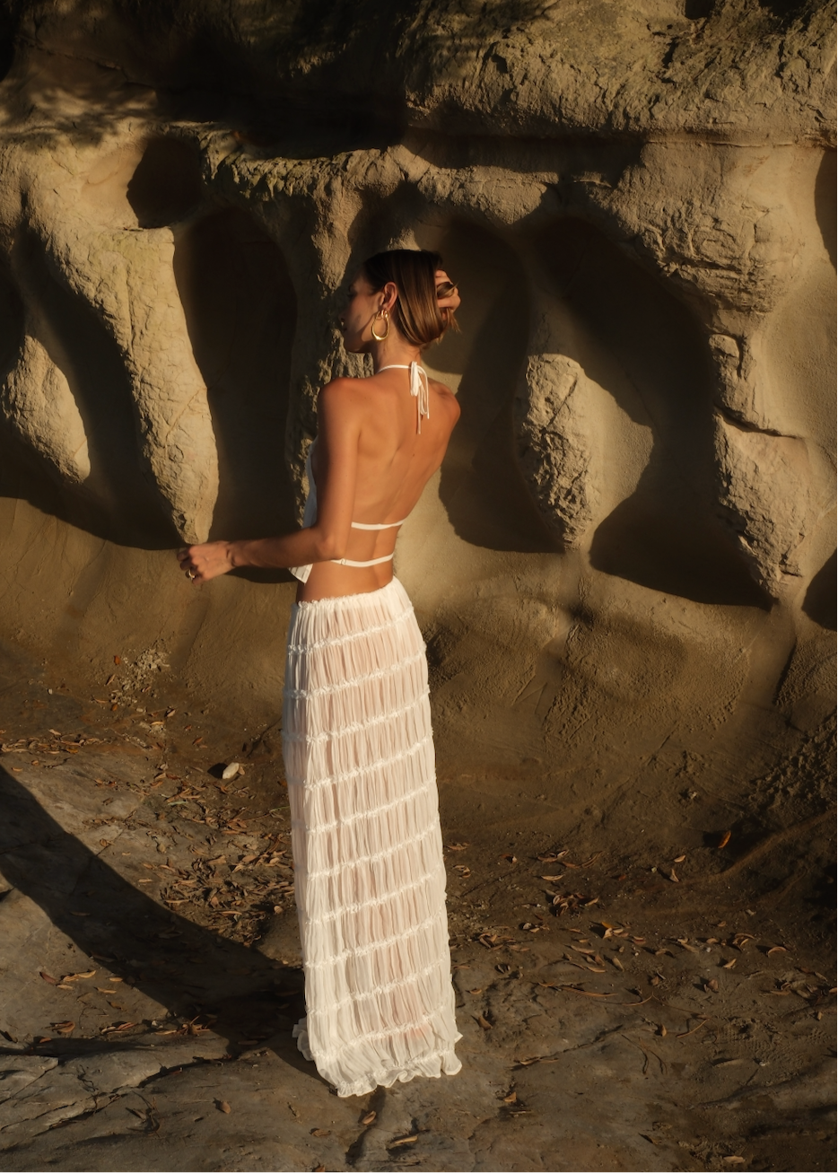 Transparentes Zweiteiler-Set | Halterneck-Top & Maxirock | Luftige Eleganz