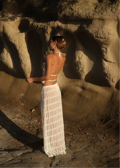 Transparentes Zweiteiler-Set | Halterneck-Top & Maxirock | Luftige Eleganz