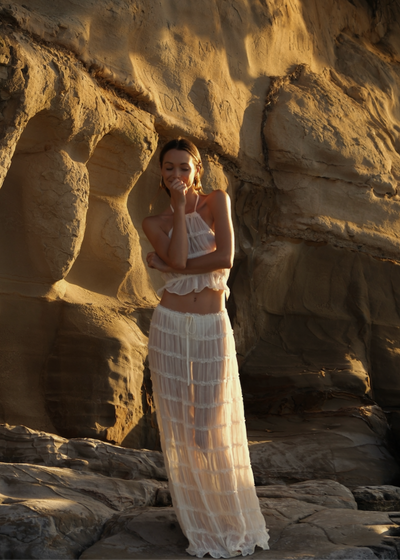 Transparentes Zweiteiler-Set | Halterneck-Top & Maxirock | Luftige Eleganz