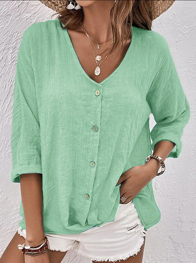 Clara | Blue Leinen blaue Männer elegant V -Neck