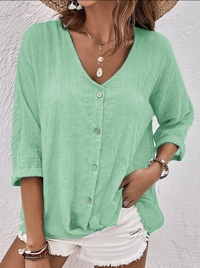 Clara | Blue Leinen blaue Männer elegant V -Neck