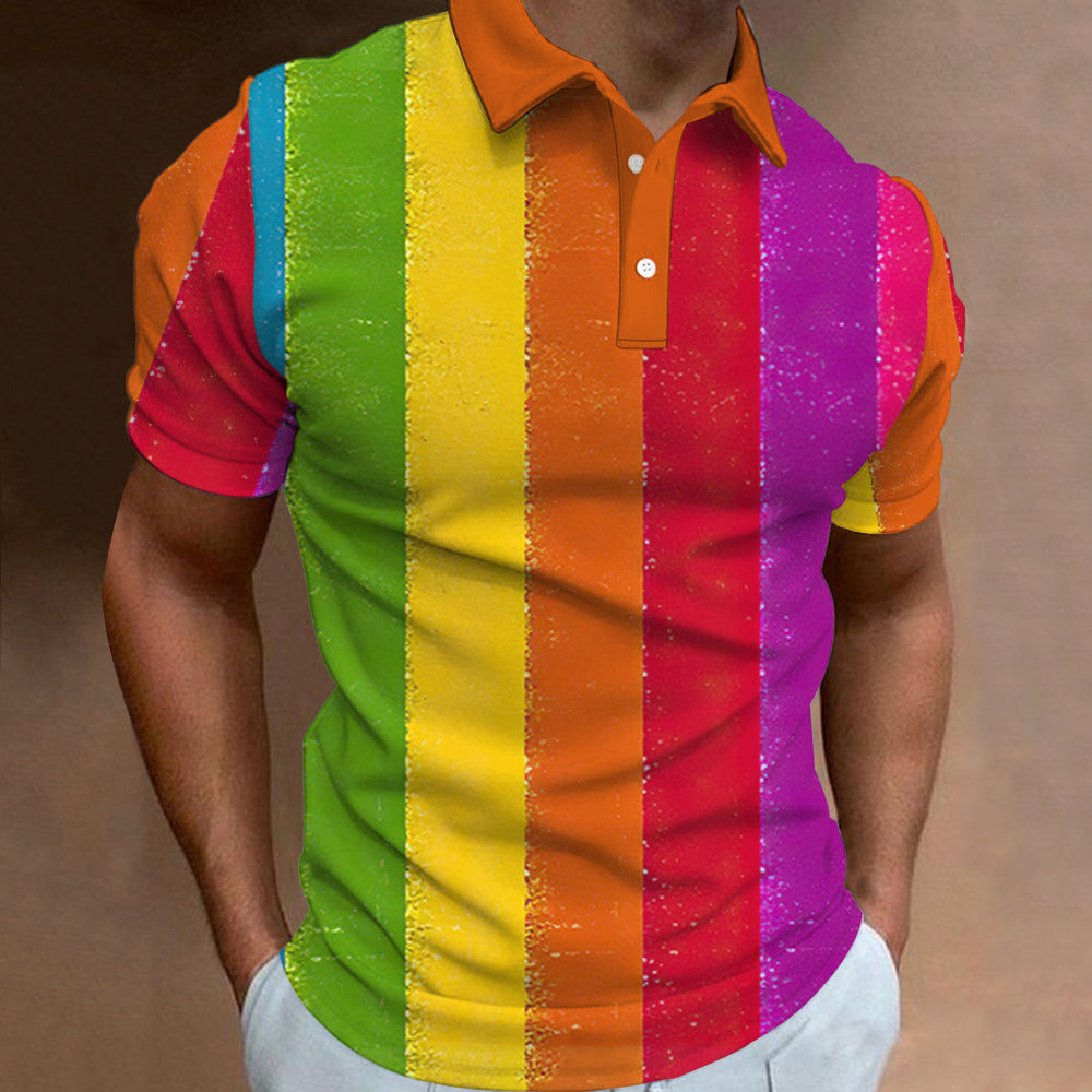 Avelena | Herren 3D-Gedrucktes Regenbogen-Polo-Shirt