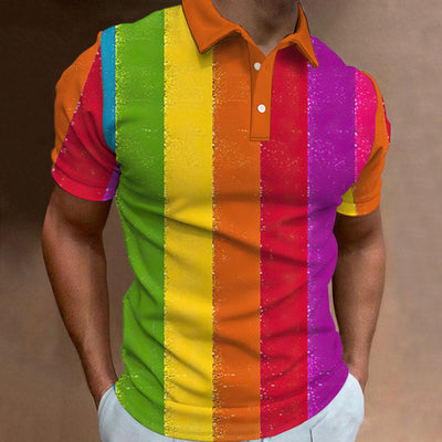 Avelena | Herren 3D-Gedrucktes Regenbogen-Polo-Shirt