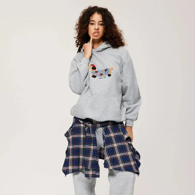 Unisex Oversize Hoodie mit Dackel-Stickerei und Kängurutasche