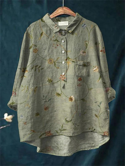 Avelena | Damen Retro Fisch Kunst V-Ausschnitt Langarmshirt