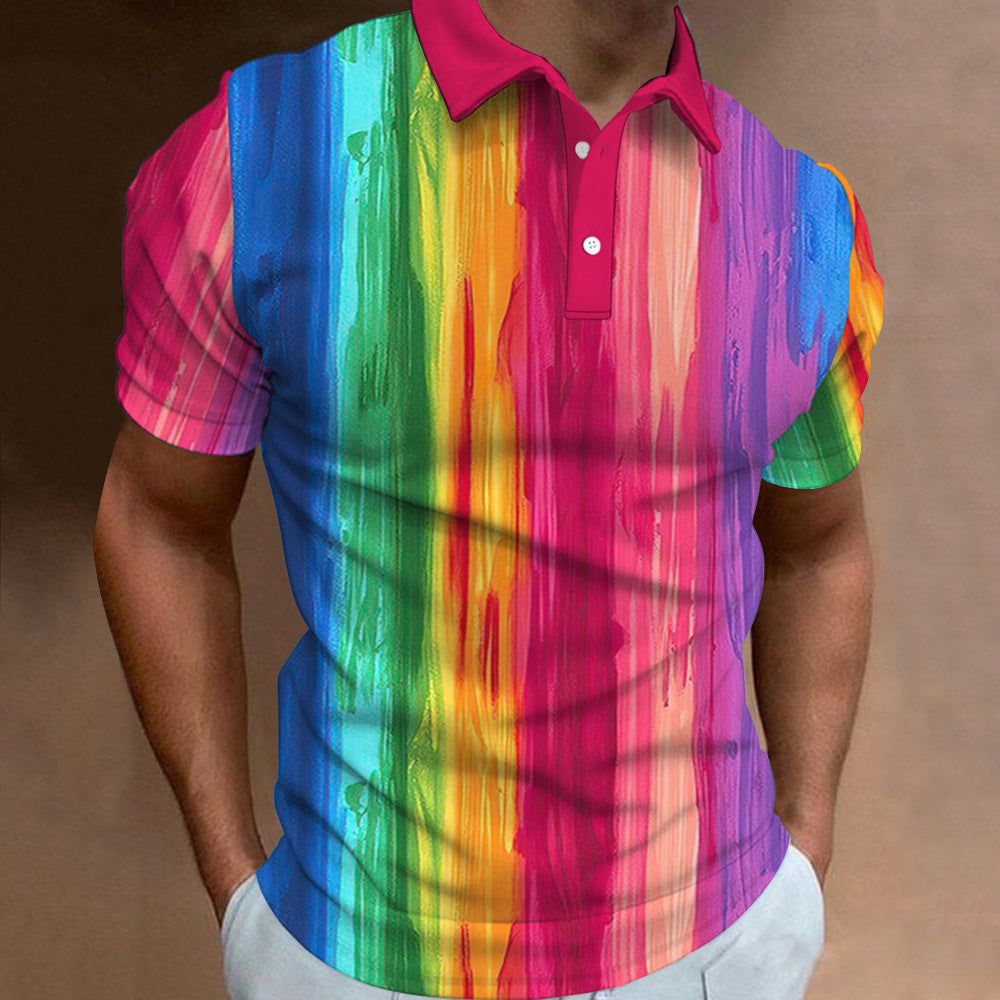 Avelena | Herren 3D-Gedrucktes Regenbogen-Polo-Shirt