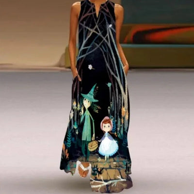 Avelena | V-Ausschnitt Smaragdblumen Ärmelloses Kleid