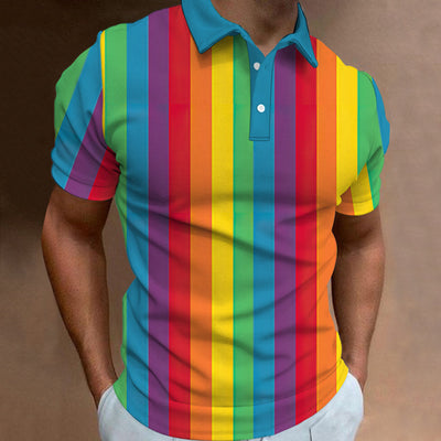Avelena | Herren 3D-Gedrucktes Regenbogen-Polo-Shirt