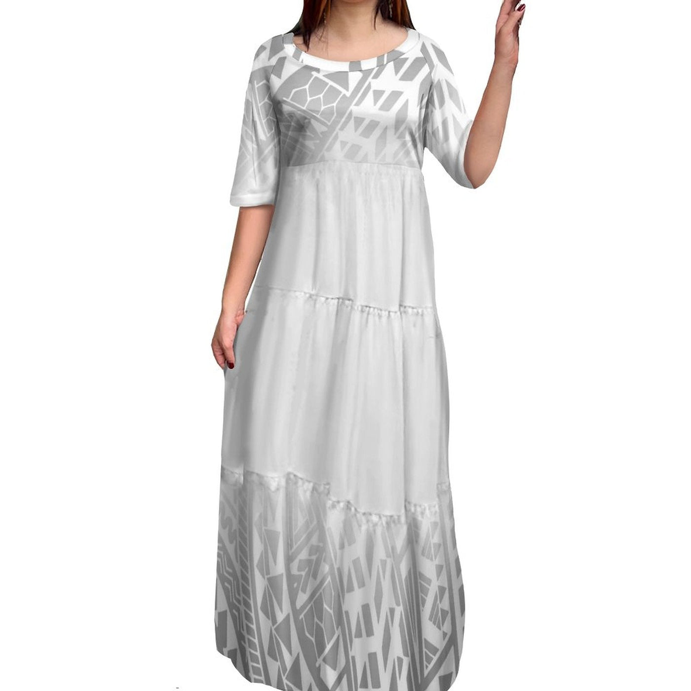 Avelena | Polynesischer Druck Plus Size Rundhalskleid