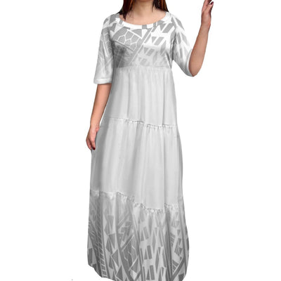 Avelena | Polynesischer Druck Plus Size Rundhalskleid