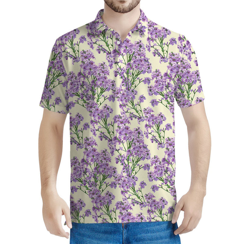 Avelena | Herren Retro Lavendel Blumen Polo-Shirt