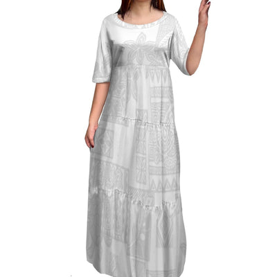 Avelena | Polynesischer Druck Plus Size Rundhalskleid