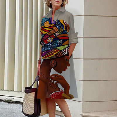 Avelena | Abstraktes Gesichtsprint Hemdkleid