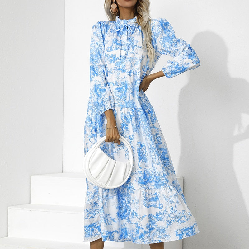 Addison - Elegantes Langarm Kleid mit Blumenmuster Lockere Passform