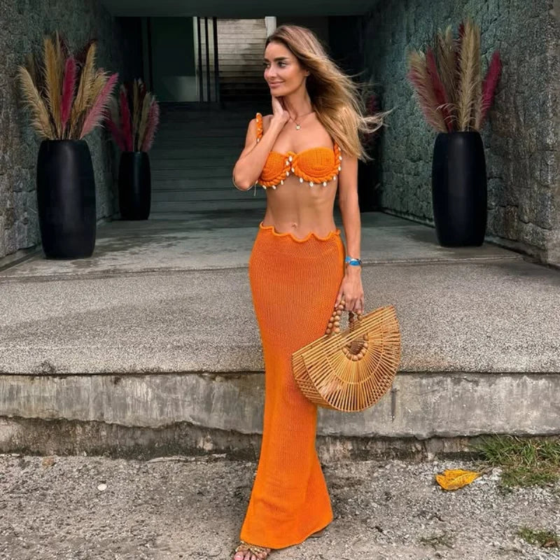 Perlenhalter Bikini Set | Minirock für Frauen