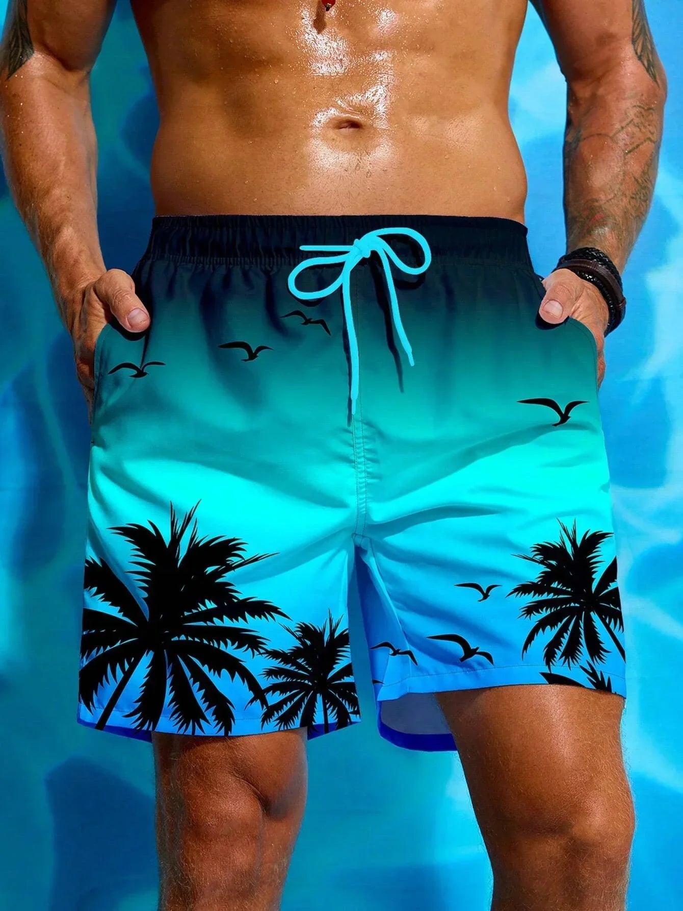 Palmen | Badeshorts Herren mit Tropen-Print – Bequeme Badehose für Männer