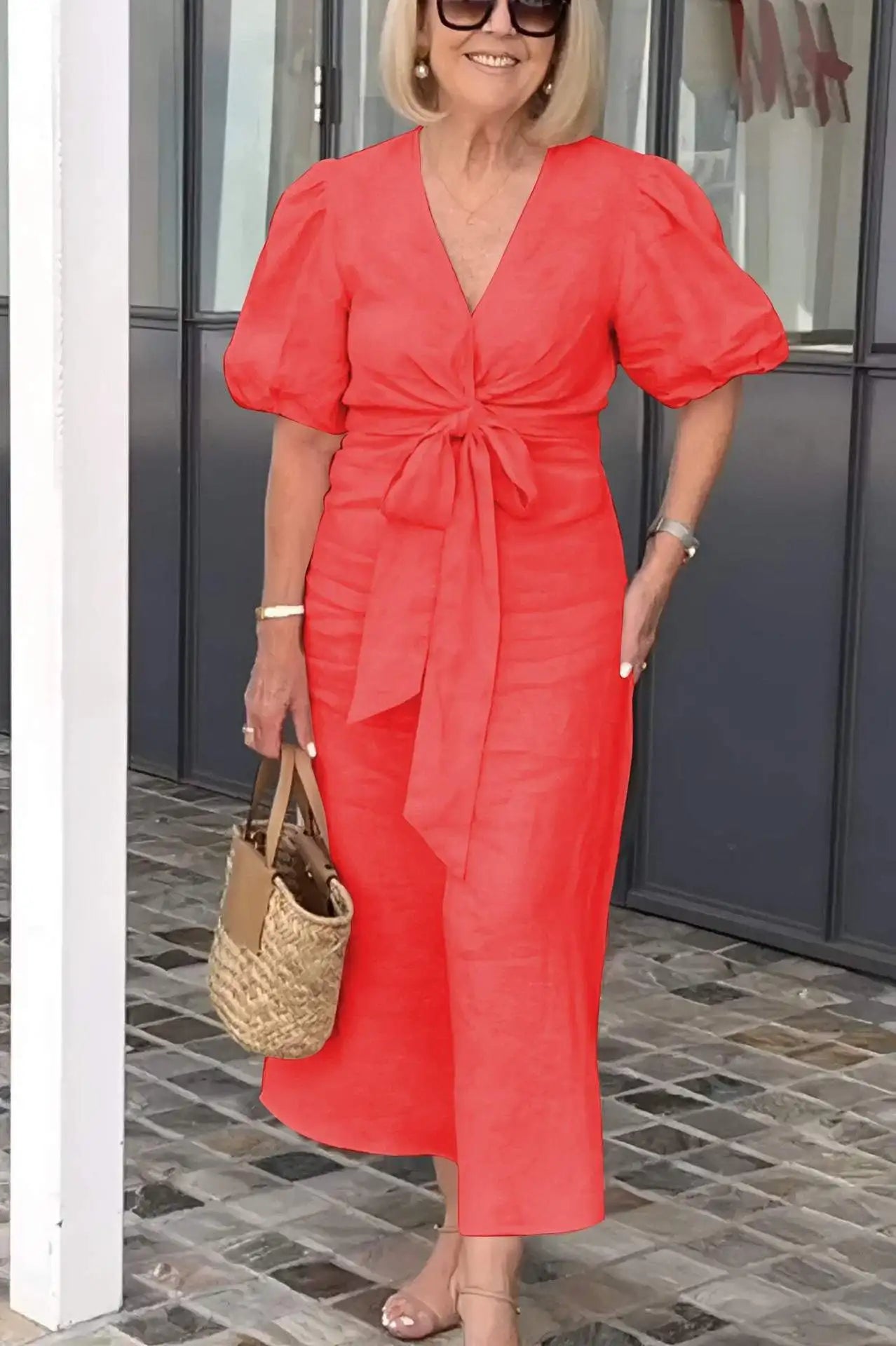 50% RABAT | Esther™ | Baumwollkleid mit V-Ausschnitt und Schnürung