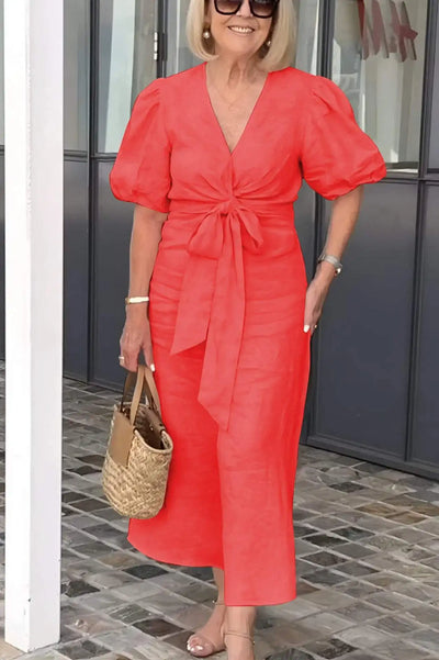 50% RABAT | Esther™ | Baumwollkleid mit V-Ausschnitt und Schnürung