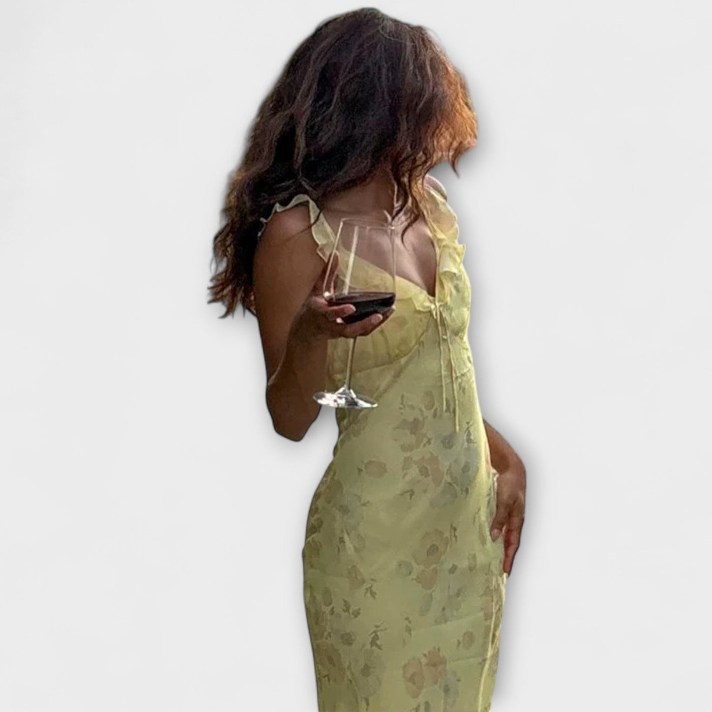 Maxikleid mit geheimnisvollem Blumenmuster und tiefem Ausschnitt