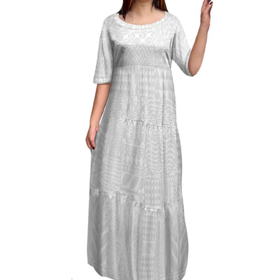 Avelena | Polynesischer Druck Plus Size Rundhalskleid