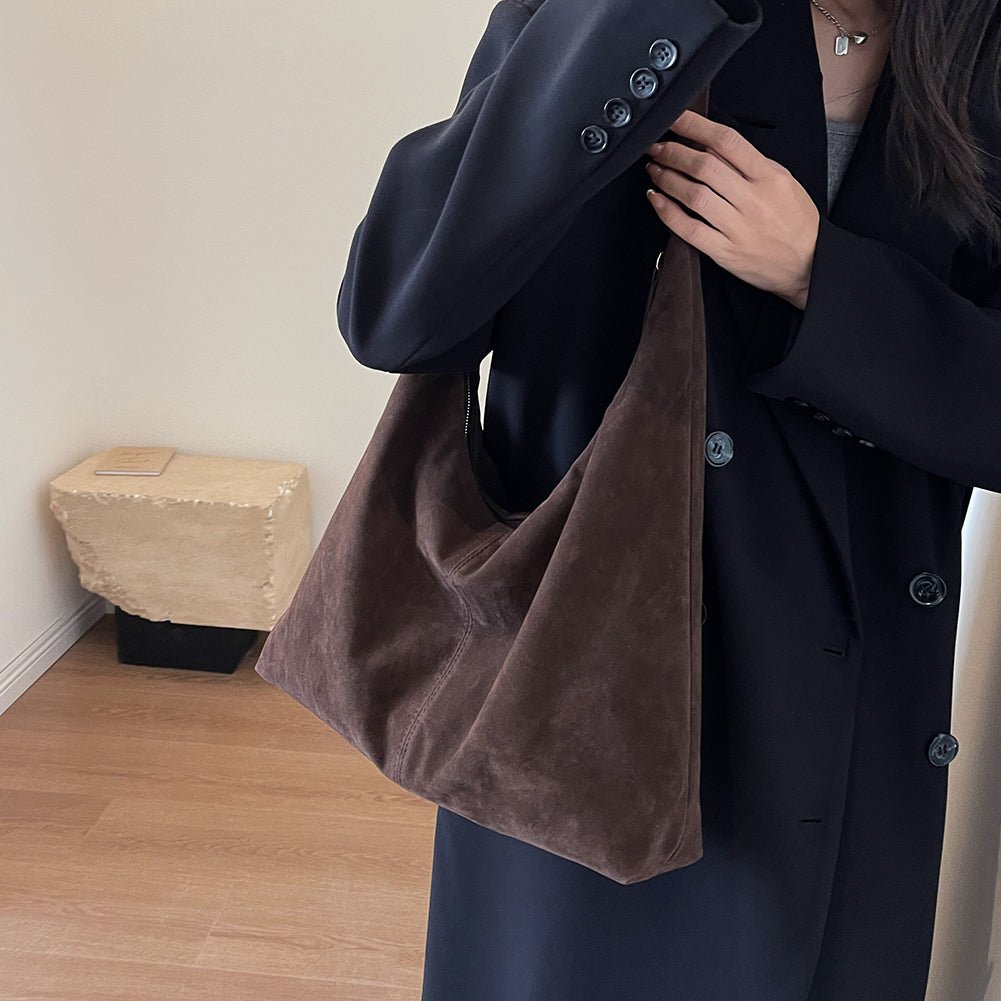 Damenhandtasche aus veganem Wildleder mit Reißverschluss