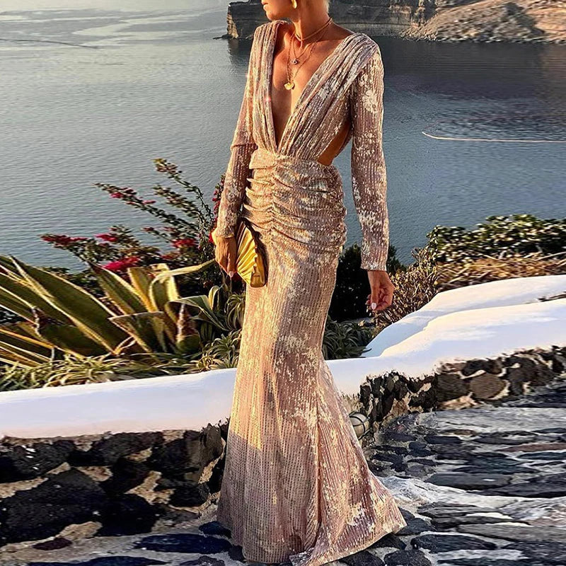 Avelena | Herbst Glänzendes Paillettenabendkleid