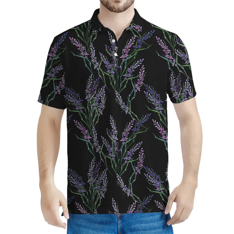 Avelena | Herren Retro Lavendel Blumen Polo-Shirt
