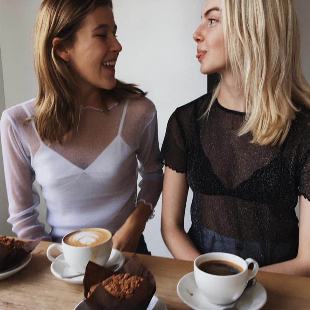 Avelena | Mesh Langarm-Party-Top