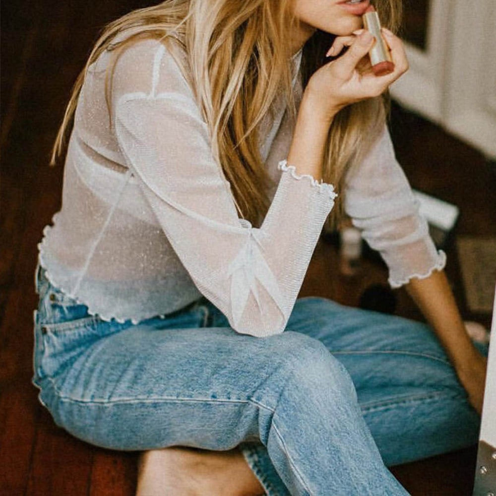 Avelena | Mesh Langarm-Party-Top