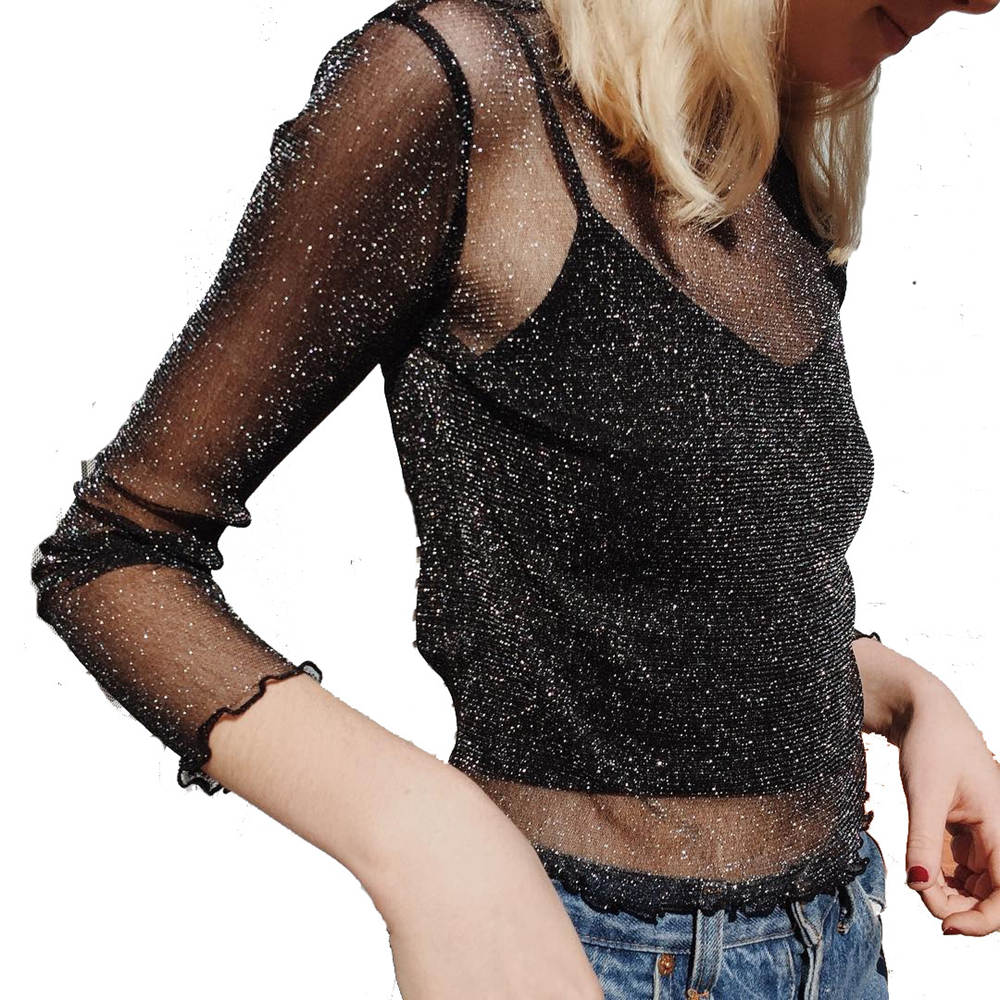 Avelena | Mesh Langarm-Party-Top