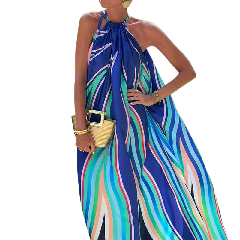 Avelena | Damen Ärmelloses Bohemian Langkleid mit Großem Saum