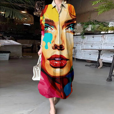 Avelena | Damen Bedrucktes Langarm A-Linien Cardigan Kleid