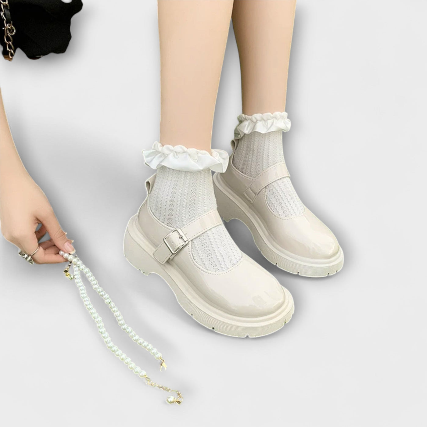 Pearl - Luxus Perlen Mary Jane Leder Schuhe