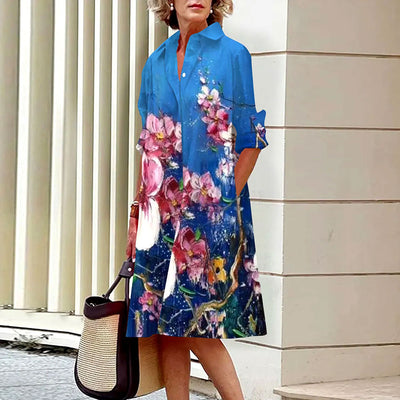 Avelena | Abstraktes Gesichtsprint Hemdkleid