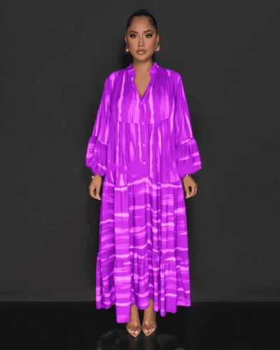 Avelena | Gedrucktes V-Ausschnitt Langarmkleid