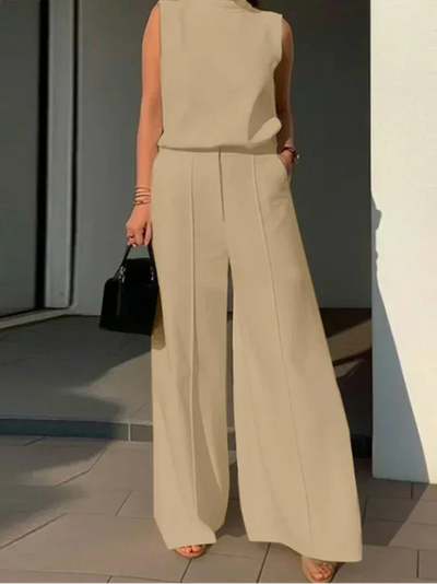 Frieda | Damen Set - Ärmelloses Oberteil mit Weitbeinigen Hosen