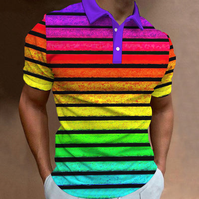 Avelena | Herren 3D-Gedrucktes Regenbogen-Polo-Shirt