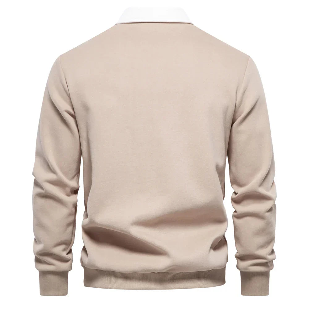 Klassischer Langarm-Pullover | Minimalistisch und Elegant | Kontrastkragen