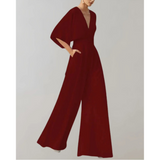 Slim-Fit Damenoverall Celia mit weitem Bein in Burgunder